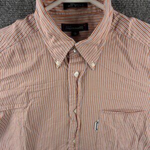 VTG Faconnable Shirt Men Long Sleeve Orange Blue Striped Size 2 (15) USA Made